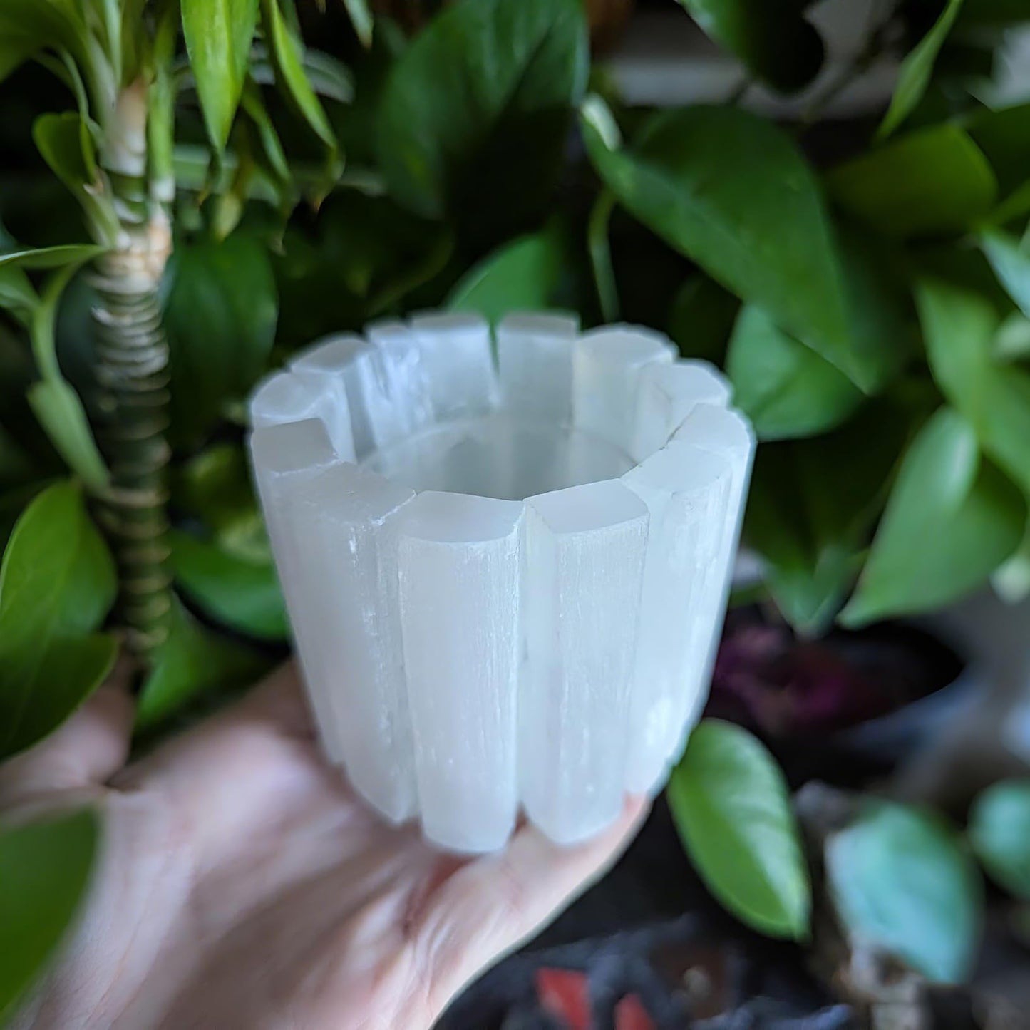 Selenite Tea Light Holder, Natural Selenite Crystal Candle Holders with Different Shapes, for Home Decor, Meditation, Yoga, Reiki, Gifts (Round Regular Cup)