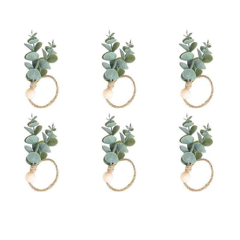 Defined Deco Napkin Rings Set of 6, Boho Green Leaf Napkin Rings for Spring Summer, Thanksgiving Christmas,