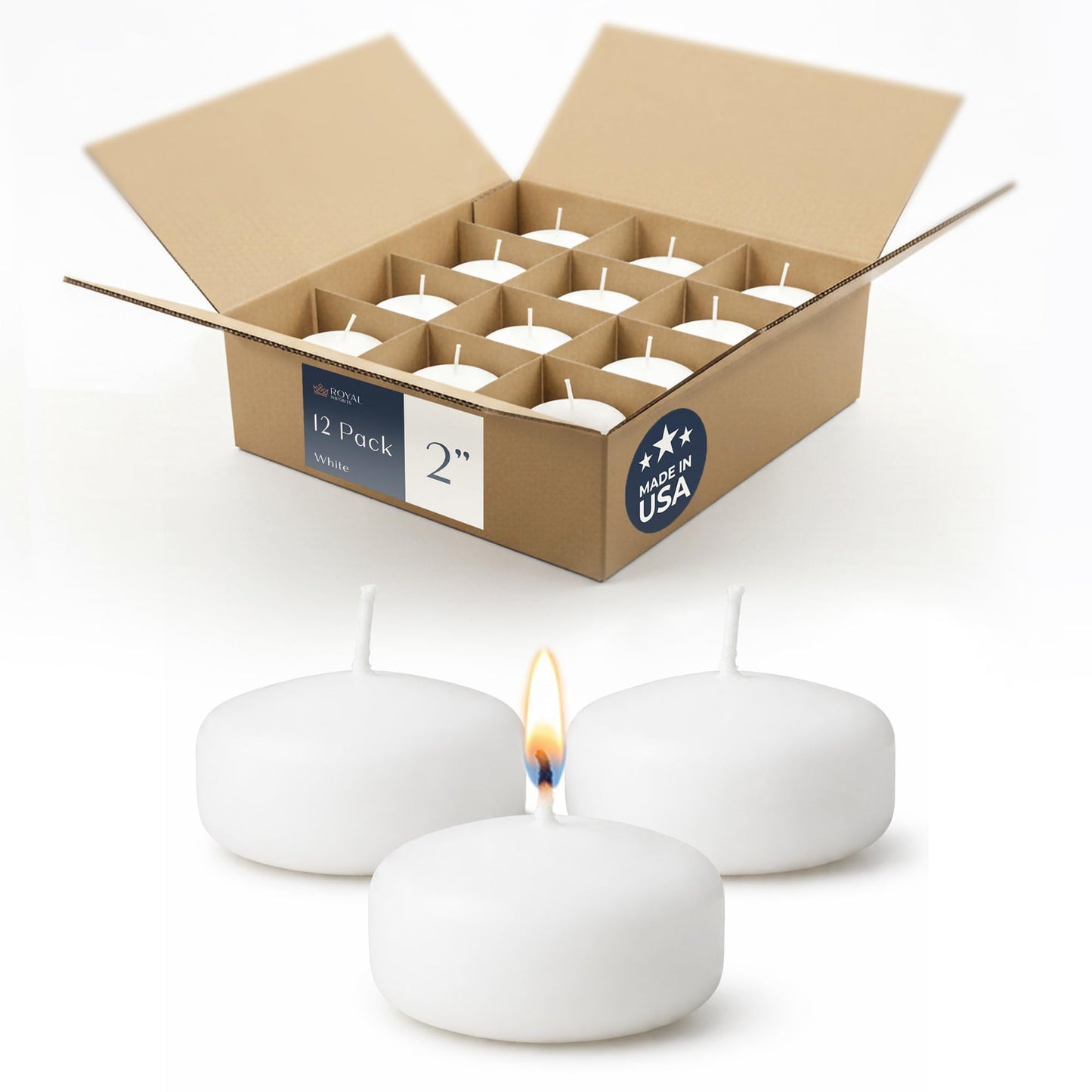 Floating Candles 2 inch White, Unscented Dripless Wax Discs | Made in USA Long Burning Floating Candles for Centerpieces 8-10 Hour Burn Time, Weddings, Parties, Home Décor & Holidays - Royal Imports