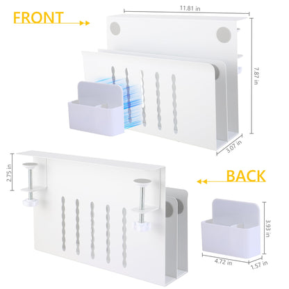 Desk Side Storage Under Desk Laptop Holder, No Drill Hanging Desk Organizer with Pen Holder, Clamp-On Table Side Tray Desktop Organization Mount for Office and Home (White)