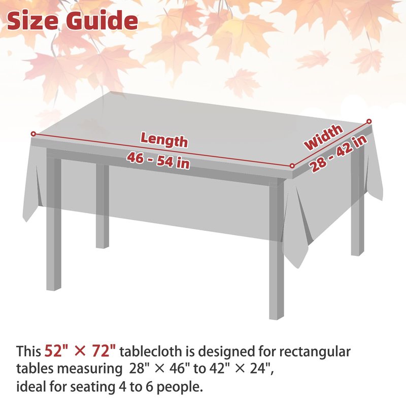 NESAYVER Fall Vinyl Tablecloth with Flannel Backing for Rectangle Tables 52x70 Inches,Waterproof Wrinkle & Stain Resistant Thanksgiving Decorations Fit for Dining Parties Buffets Weddings,Maple Leaves