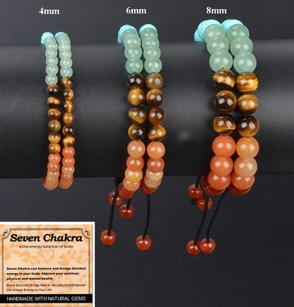 MASSIVE BEADS Seven Chakra Stones - Stone of Balance Energy - Handmade Yoga Stretch Elastic Bracelet Natural Stone Crystal Healing Power Energy Gifts for Unisex Adult 4mm