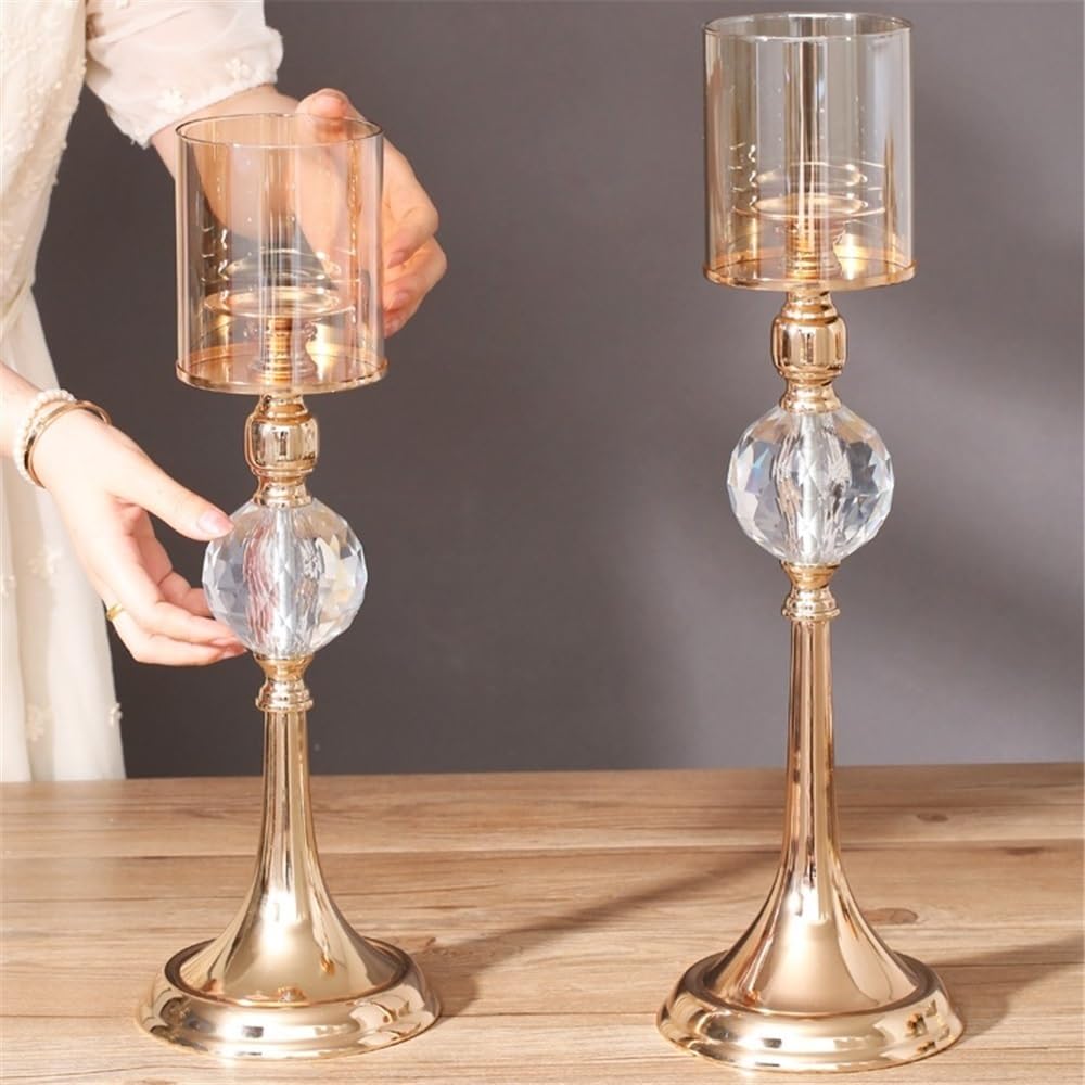 Candlestick Holders Light Luxury Metal Glass Tall Candlestick Candlelight Dinner Decoration Ornaments Candle Holders(Small)