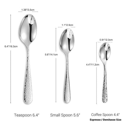 KEAWELL Premium 4-Piece Louise Hammered Spoons Set, 18/10 Stainless Steel, Set of 4, Fine Spoon Set with Round Edge, Dishwasher Safe (6.4" Teaspoons)
