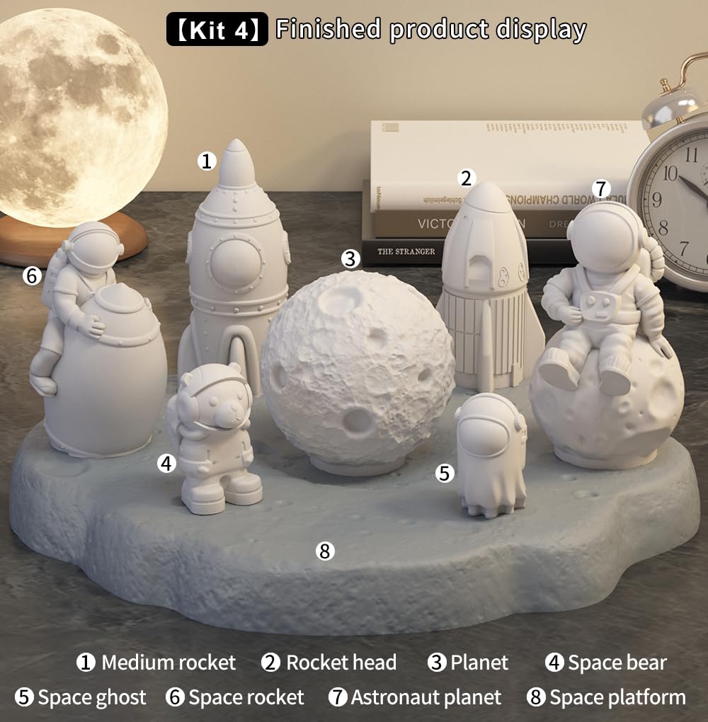 Space Planet Resin Molds Silicone，【4-Piece Set】 Epoxy Resin Space Astronaut Silicone molds,3D Resin Spaceballs Molds, Small Rocket Silicone Model, Space Rabbit DIY Gift Sets for Teens(【Kit 2】)