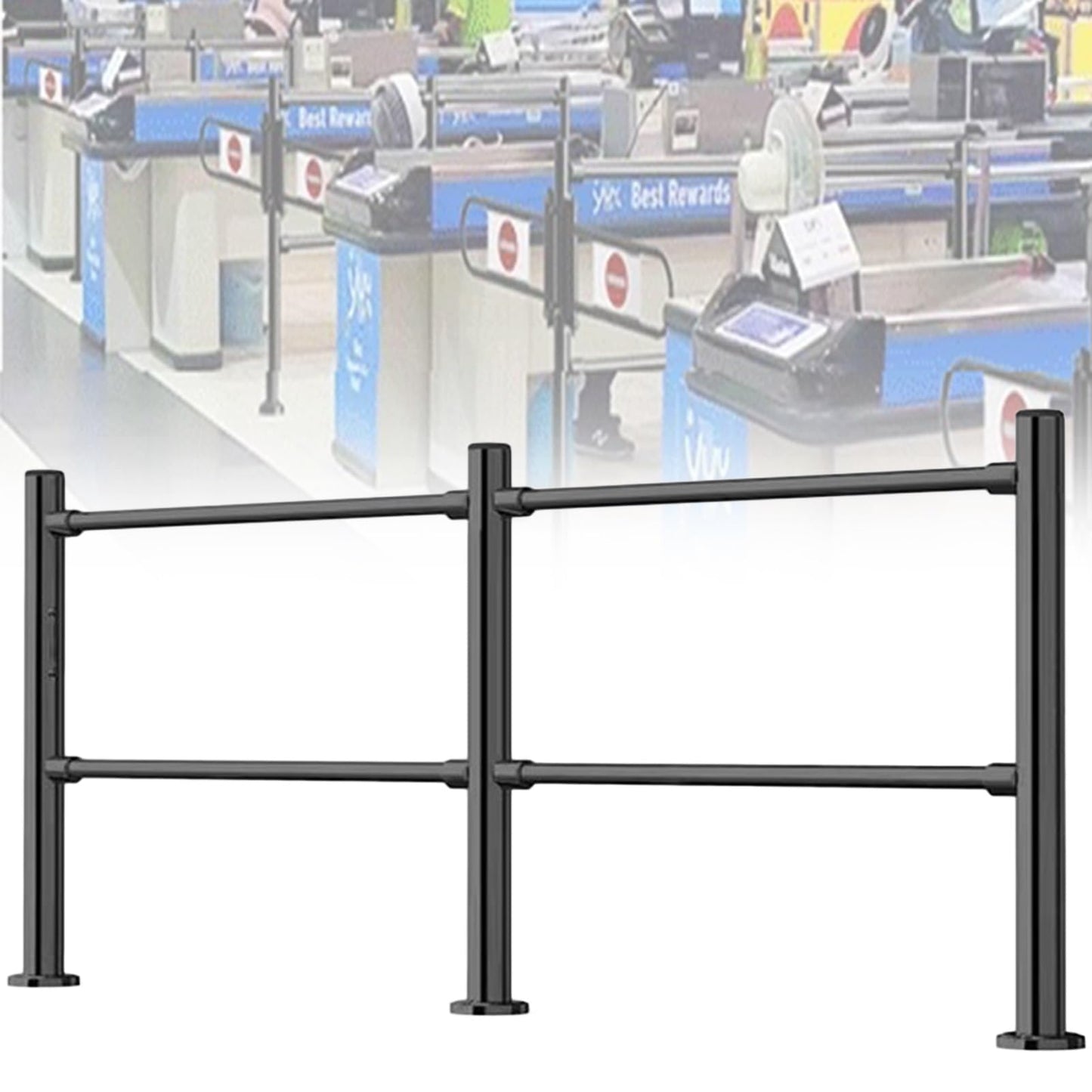 ZGLINMZ Stainless Steel Supermarket Cashier Counter Safety Gate - Black 200x100CM 1-Way Pedestrian Access Spring-Loaded Automatic Swing Door for Libraries and Entrances