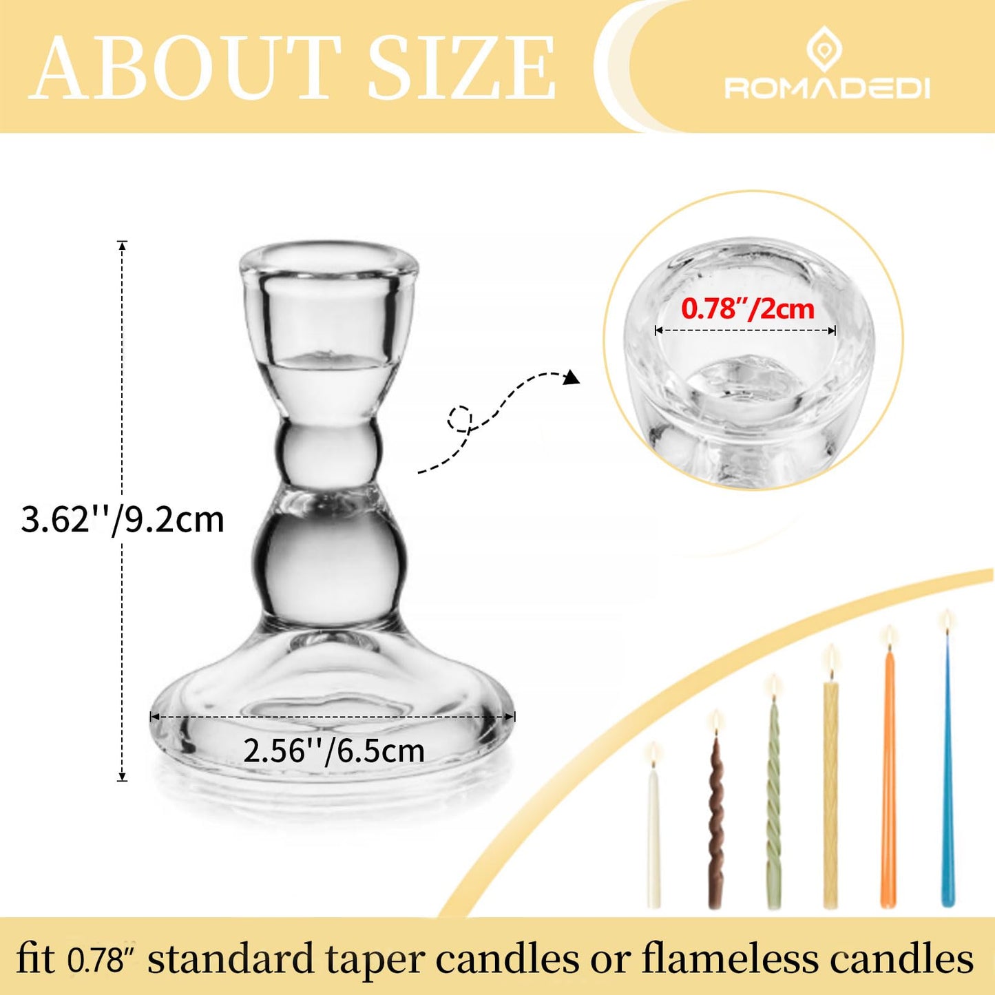 Romadedi Glass Candle Holder for Candlestick - 20 pcs Clear Tapered Candle Holders Bulk for Standard Candle Sticks for Wedding Centrepieces Christmas Table Décor