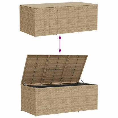 Kalmrek Garden Storage Box 259.9 Gal Poly Rattan Chest with Bag and Gas Springs for Outdoor Patio Yard Porch Deck Storage Bench Organizer