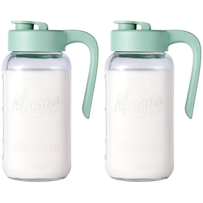 Spreccio Mason Jar Pitcher - Airtight & Leakproof Glass Pitcher with Lid[set of 2], Perfect for Breastmilk, Cold Brew, and Sun Tea, 2 Quart (64 oz) Mason Jar with Pour Spout Lid