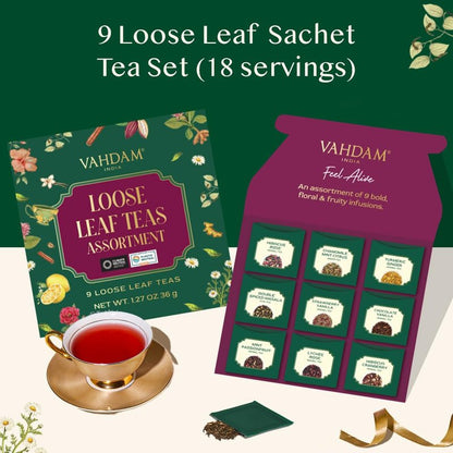 VAHDAM Mother’s Day Gift – Top 9 Exotic Loose Leaf Tea Sampler (18+ Cups) – Floral & Fruity Blends – Hot & Iced Tea Variety Pack | Gift for Mom & Women