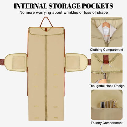 Geestock Garment Bag for Travel, Convertible Carry On Garment Duffle Bags for Women with Shoe Pouch & Detachable Shoulder Strap, Large PU Leather, 2 in 1 Hanging Suitcase Dress Suit Travel Bag, Beige