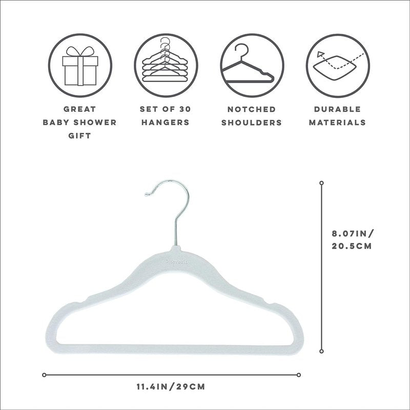 3 Sprouts Velvet Baby Hangers - Non-Slip Hangers for Infant and Toddler Clothes - Slim Space-Saving Design with Nordic Colors for Nursery - 30 Pack - Blue