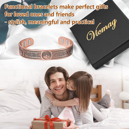Vicmag Copper Bracelet for Men 9X Strength Magnetic 99% Pure Copper with 5000 Gauss Magnets, Tree of Life Present Box Adjustable(Viking Tree)