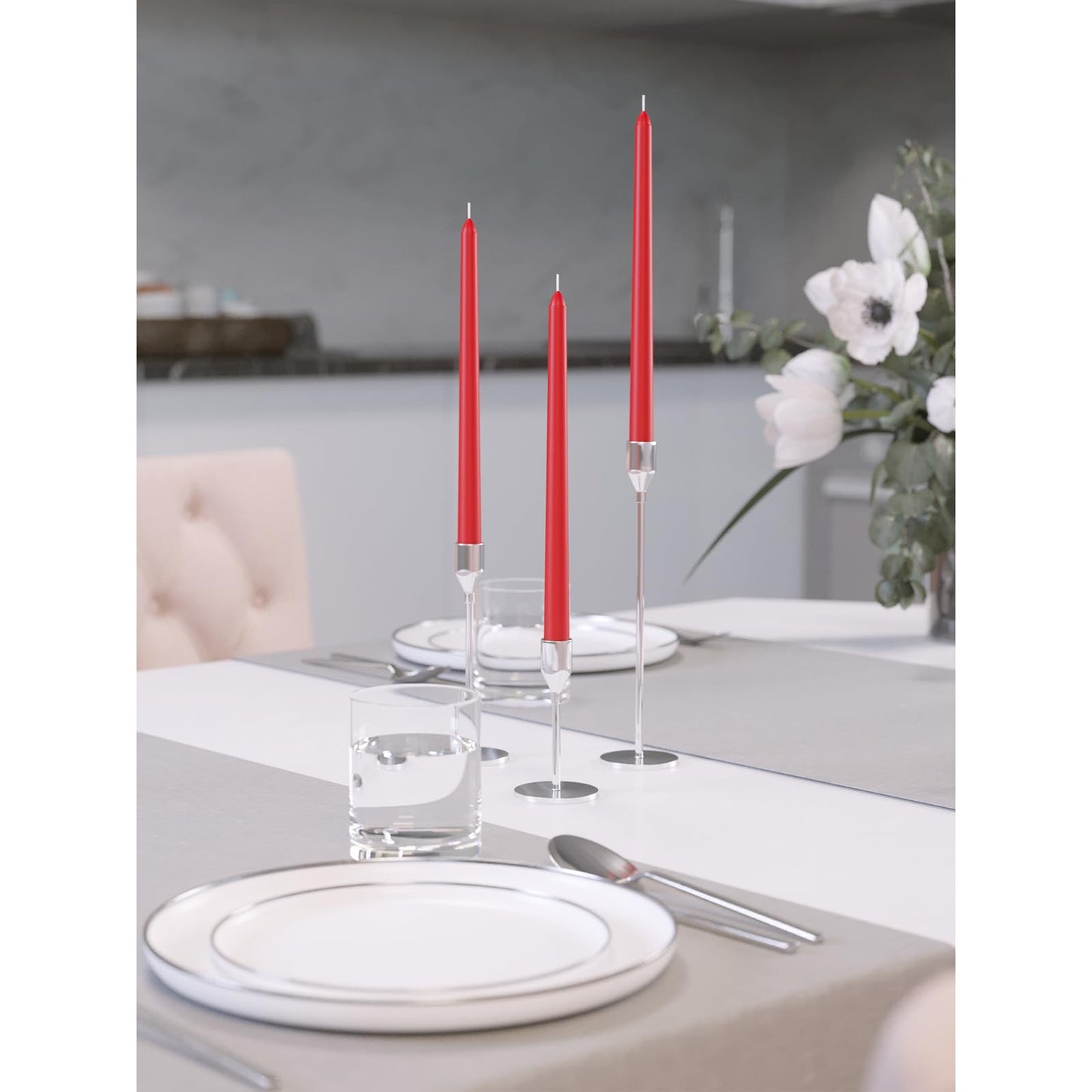 CANDWAX 10 inch Red Taper Candles Set of 12 - Dripless and Long Burning Candlesticks - Perfect as 10 inch Taper Candlesticks for Dinner or Holiday Home Decor - Red Candle Sticks