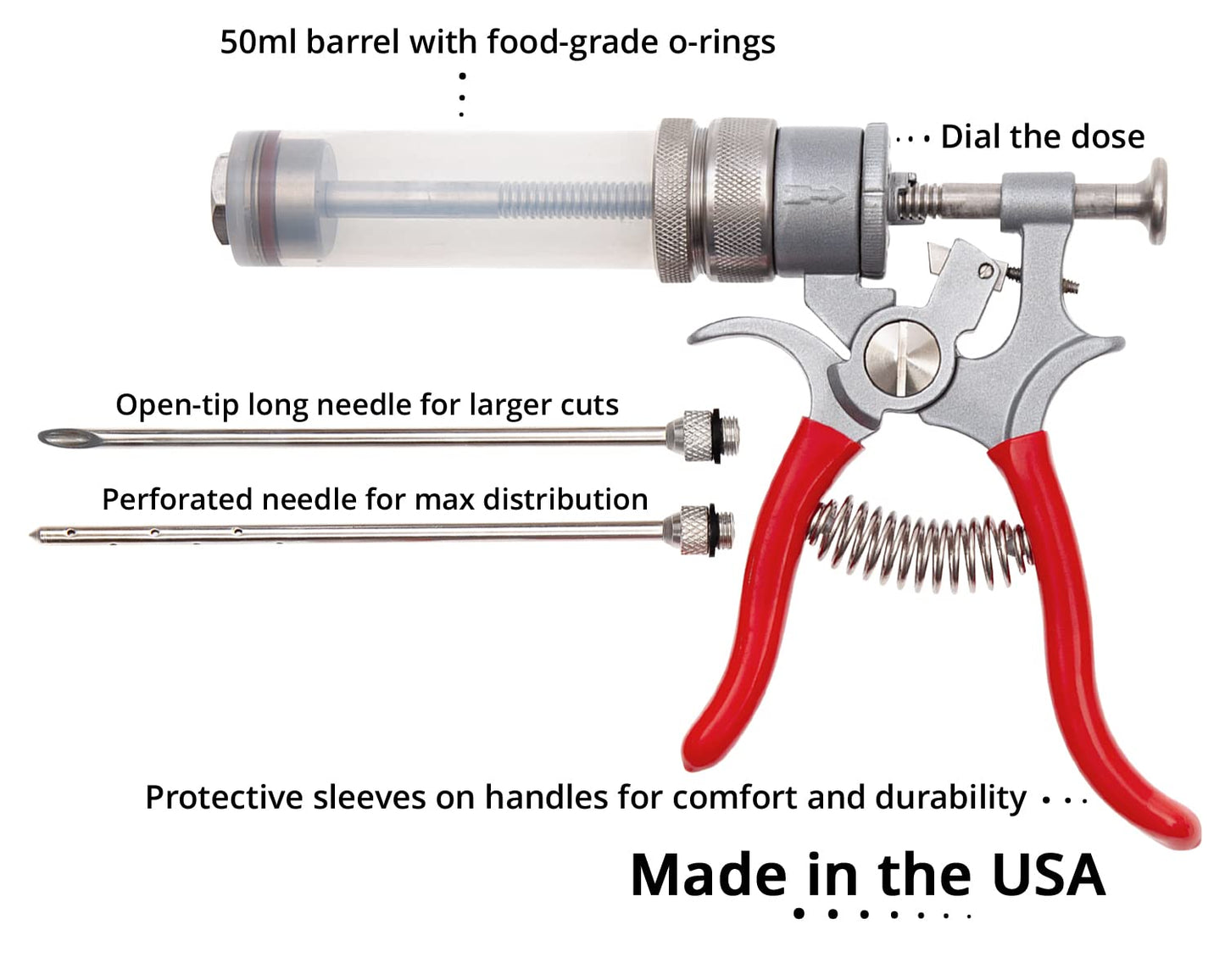 SpitJack Magnum Meat Injector Gun, Made in USA, 50ml BBQ Marinade Injector with 2 Stainless Steel Needles for Brisket, Pork Butt, Turkey and Smoked Meat
