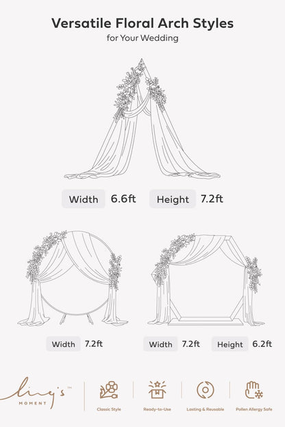 Ling's moment Wedding Arch Flowers with Drapes Kit-Pack of 5, 2pcs Flower Arrangements 3pcs Sheer Hanging Drapes White Ceremony Arbor Backdrop Artificial Rose Floral Decorations, Blush Cream