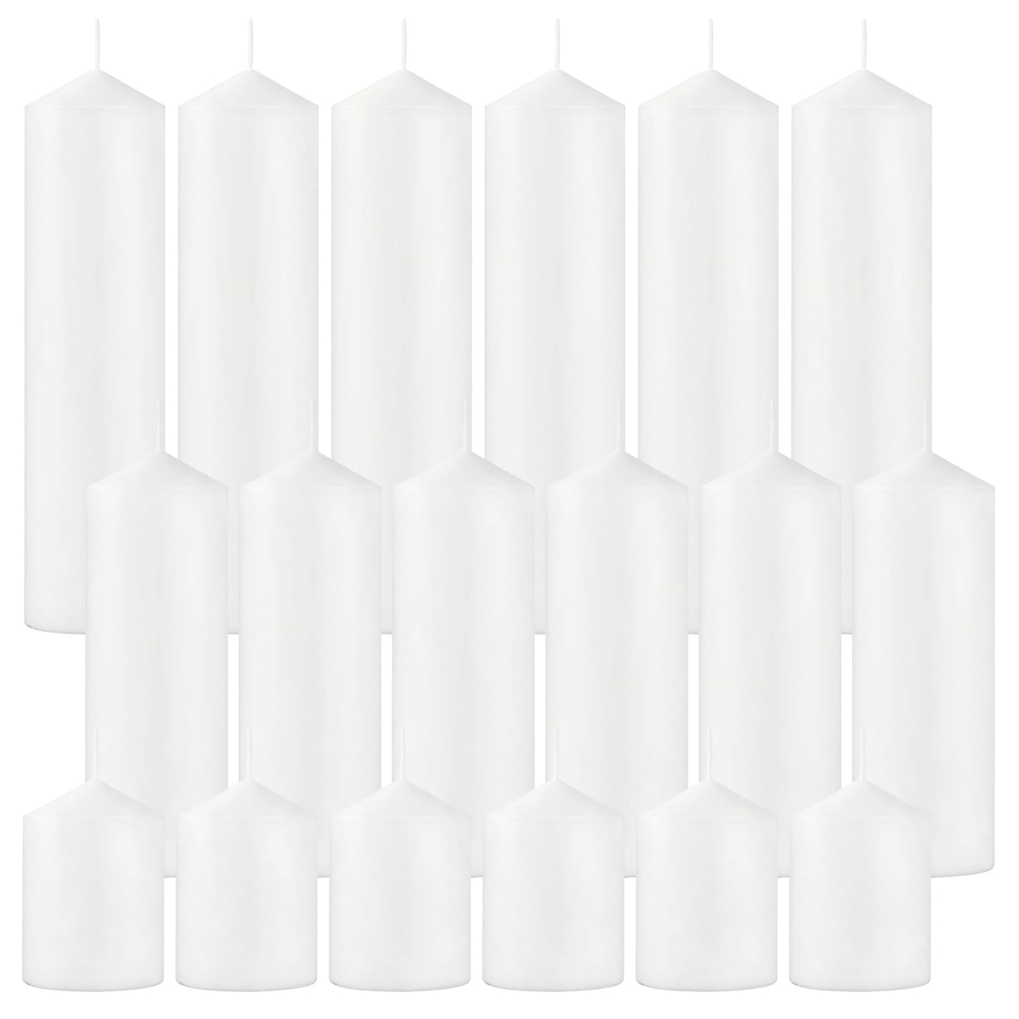 CCXTNQS 18 Pcs White Pillar Candles, 3 Size Set 2 x 3/6/8 Inch Unscented Dripless Smokeless Long Burning Candles for Wedding Decor, Candle Centerpieces for Tables, Home and Holiday Display Bulk