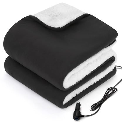 Sealy 12-Volt Heated Car Blanket, Portable Electric Blanket with 3 Heating Levels & 4 Hours Auto Off for Car, Truck, SUV, RV or Camping, Machine Washable, 59" X 43", Charcoal