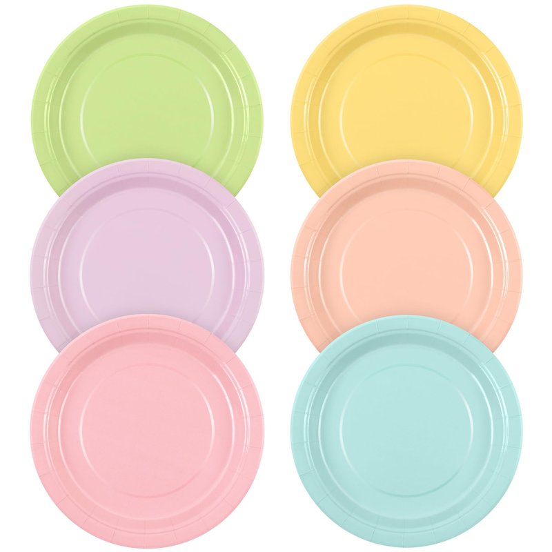 Breroa 72 Pieces 9 Inch Pastel Rainbow Paper Plates Disposable Heavy Duty Paper Plate Sustainable Dinner Dessert Plate Decorative Plates Bulk for Parties, Holidays, Picnics