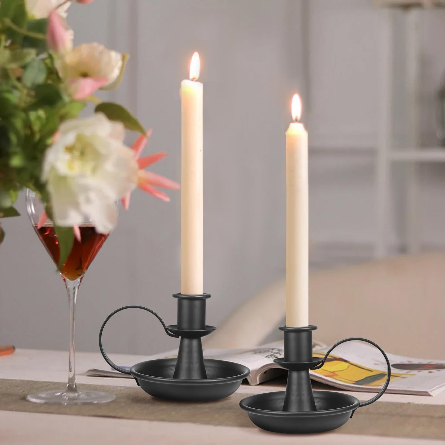 Mofunci Retro Black Candlestick Holders, Iron Taper Candle Holders Set of 2, Candle Sticks Holder Decor for Wedding Party Home Table Mantel