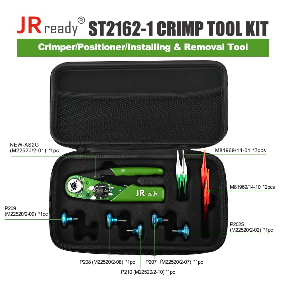 JRready ST2162-1 Crimp Tool Kit,M22520/2-01 NEW-AS2G Crimper 20-32AWG,5 Pcs Positioners and M81969/14-01 * 2 M81969/14-10 * 2 Installing Removal Tool