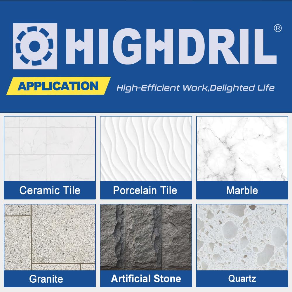 HIGHDRIL 13Pcs Diamond Hole Saw Kit - 1/4", 5/16", 3/8", 4/5", 1-3/8", 2", 4" Drill Bits with 2" Chamfer Bit, 4/5" Finger Bit, HEX Adapter & Saw Blades for Tile Porcelain Ceramic Granite Marble Stone