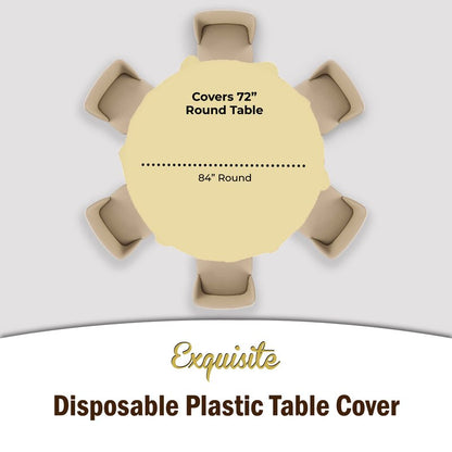 Party Solids Pack Of 6 Premium Plastic Tablecloth 84 Inch Round Plastic Table Cover - Light Yellow