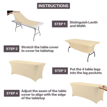 IVAPUPU 2 Pack 6FT Table Cloth for Rectangular Fitted Events Stretch Champagne Table Covers Washable Spandex Tablecloth Protector for Party, Wedding, Cocktail, Banquet, Festival