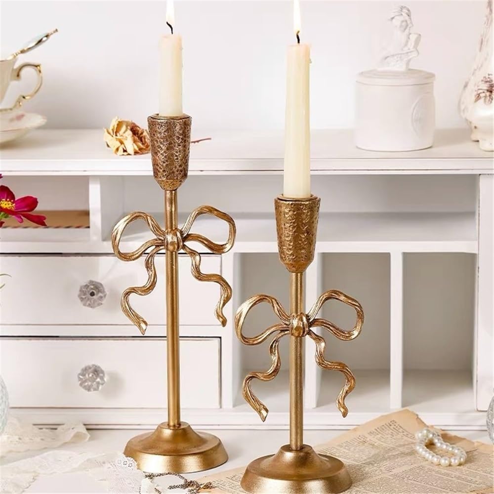 Candlestick Holders 2 Pcs Light Luxury Golden Candlestick Ornaments Elegant Candle Holder for Wedding, Church, Halloween, Dining, Home Decor Candle Holders