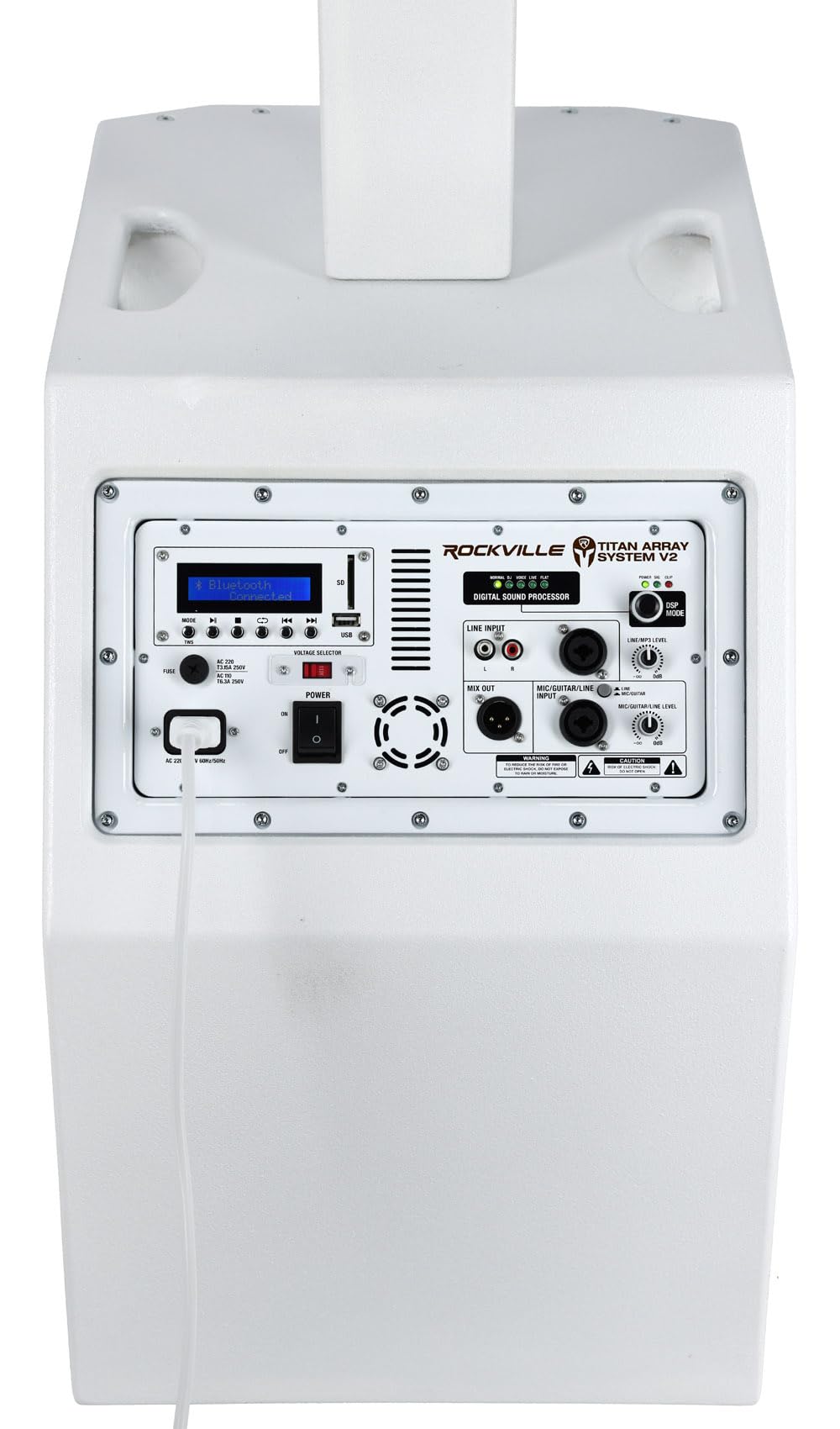 Rockville Titan Array Speaker System V2 Lightweight Column PA, Dual 10" Subwoofers, 3200W Peak, Bluetooth, White