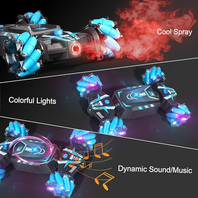 Axirata Remote Control Car Hand Controlled Gesture RC Stunt Car with Spray &amp Lights &amp Music for Kids 6-13 Year Old 4WD 2.4GHz Off-Road 360° Rotation Toy Car Gift for Boys Girls