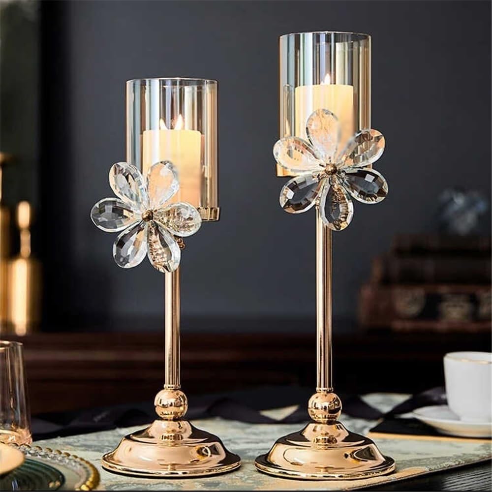 YUHUAWF Candle Holderss Light Luxury Crystal Petal Glass Candlestick Retro Table Decoration Ornaments Candle Holder Decorative Candlestick(Clear,Small)