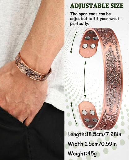 MagEnergy Copper Bracelet for Men, 18X Strength Magnetic Bracelet with 3800 Gauss Magnets, 99.99% Pure Solid Copper, Men's Jewelry Gift (Copper-Tree of Love)