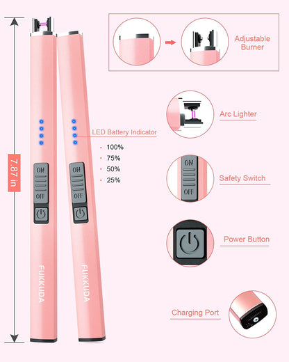 FUKKUDA Electric Candle Lighter with Safety Switch - USB Rechargeable Windproof & Flameless Plasma Arc Lighter for Easter Basket Stuffers (Rose Gold)