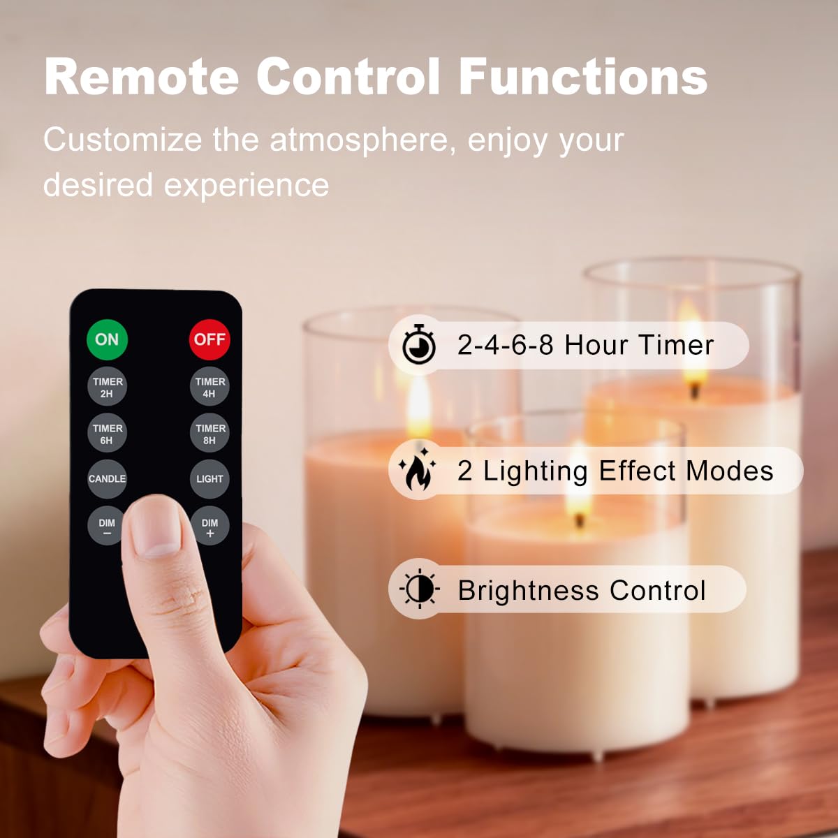 Rechargeable Flameless Glass Pillar Candles – Real Wax Flameless Candles Home Decorations,–Set of 3, Realistic Flickering LED Light,Remote & Timer, Ideal for Living Room, Bedroom & Festival Décor