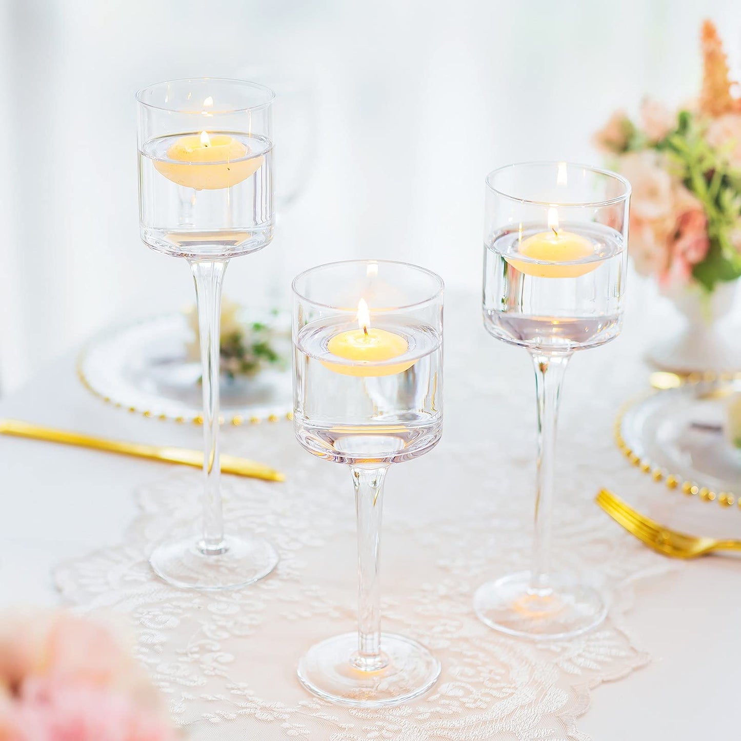 Tea Light Holder Votive Centerpieces - Glass Candle Holders Bulk for Wedding Table Centerpiece, Fit Floating Candle for Wedding Reception Decor, Home Decorations 30 PCS
