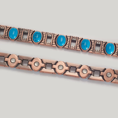 EnerCoppeX Copper Magnetic Bracelet for Women - Turquoize Detox Jewelry with 3500 Gauss Magnet (H)