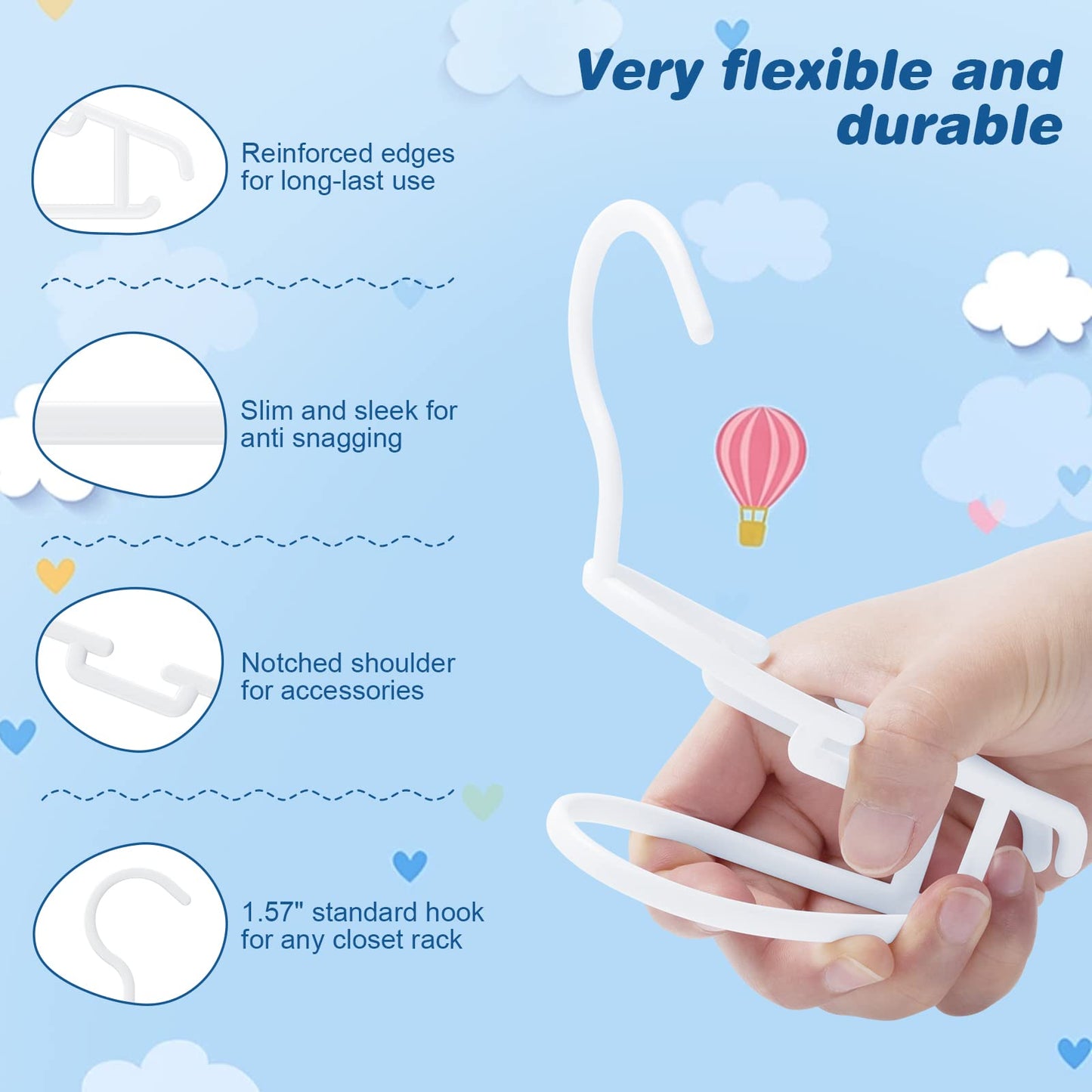 GoodtoU Baby Hangers, 60 Pack Baby Clothes Hangers for Closet Kids Plastic Hangers Toddler Infant Nursery Child Small Children (White)