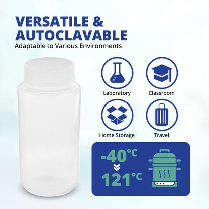 United Scientific® Unistore™ - Sample Containers with Lids - Laboratory Grade Polypropylene Wide Mouth Reagent Bottle - 32 Oz Bottles with Caps (1000ml), Plastic Bottles with Lids, Pack of 1