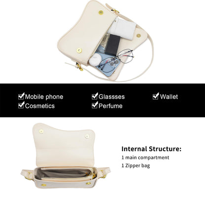 Shoulder Bag for women Clutch Purse Handbag PU Leather Tote Bag with 2 Removable Straps and Zipper Closure Crossbody Bags (A-White)