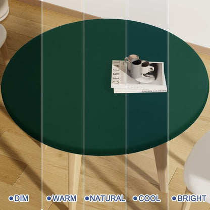 Moosfor Round Spandex Tablecloth, Elastic Fitted Waterproof Tablecloths for 57"-68" Tables, Stretch Washable Picnic Table Cover for Camping, Dining, Indoor and Outdoor, Hunter Green