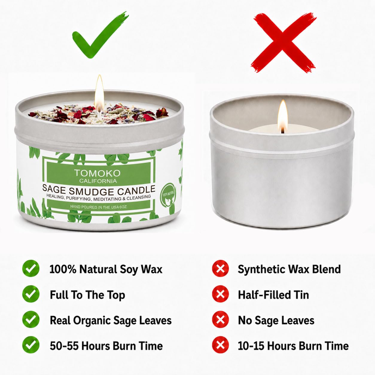 TOMOKO White Sage Scented Candle with Rose, Lavender! Healing, Purifying, Meditating & Cleansing (White Sage, 3 Pack)