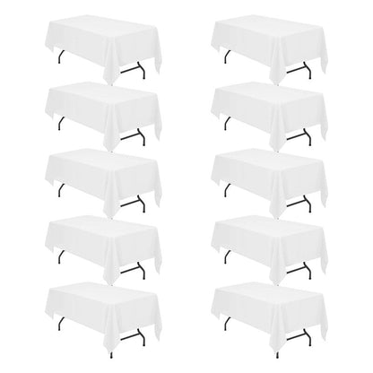BRILLMAX 10 Pack White Tablecloths 60 x 102 Inch for 6ft Rectangle Tables - 150 GSM Polyester Fabric, 15" Standard Drop, Water, Stain & Wrinkle Resistant Cloth Cover for Wedding Dining Buffet