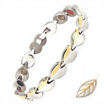 KYOSI Magnetic Bracelets for Women Stainless Steel Womens Magnet Bracelet Leaf Shape Fashion Christmas Gift (Silver&Gold, 7.87 inches)