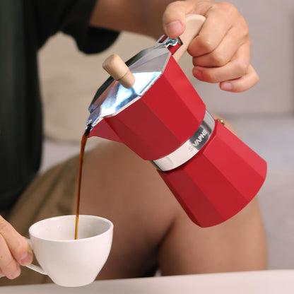 Sivaphe Aluminum Moka Pot 9 Espresso Cups, Percolator Espresso and Coffee Maker, Portable Stovetop Italian and Cuban Café Brewer for Home and Camping Red
