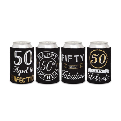 Sparkle and Bash 50th Birthday Can Cooler Sleeves - Medium, Black & Gold, 12-Pack - Insulated Neoprene Holder for 12 Oz Cans, 50th Birthday Party Favors & Decorations