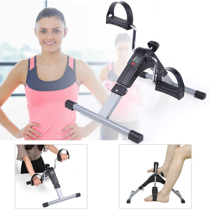 Uten Folding Pedal Exerciser, Mini Exercise Bike, Portable Foot Peddler Desk Bike for Leg and Arm Exercisers, Adjustable Sitting Workout with Electronic Display(Silver)