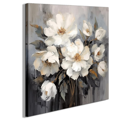 AnZhongArt Bathroom Wall Art, Gray and White Flower Decoration, 30x30inches