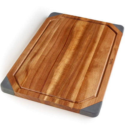 PortoFino Acacia Wood Cutting Board, 2-in-1 Reversible Cutting Board, Charcuterie Board, Premium Wood Serving Board, Built-In Juice Grooves, Non-slip Silicone Corners, Kitchen Gifts