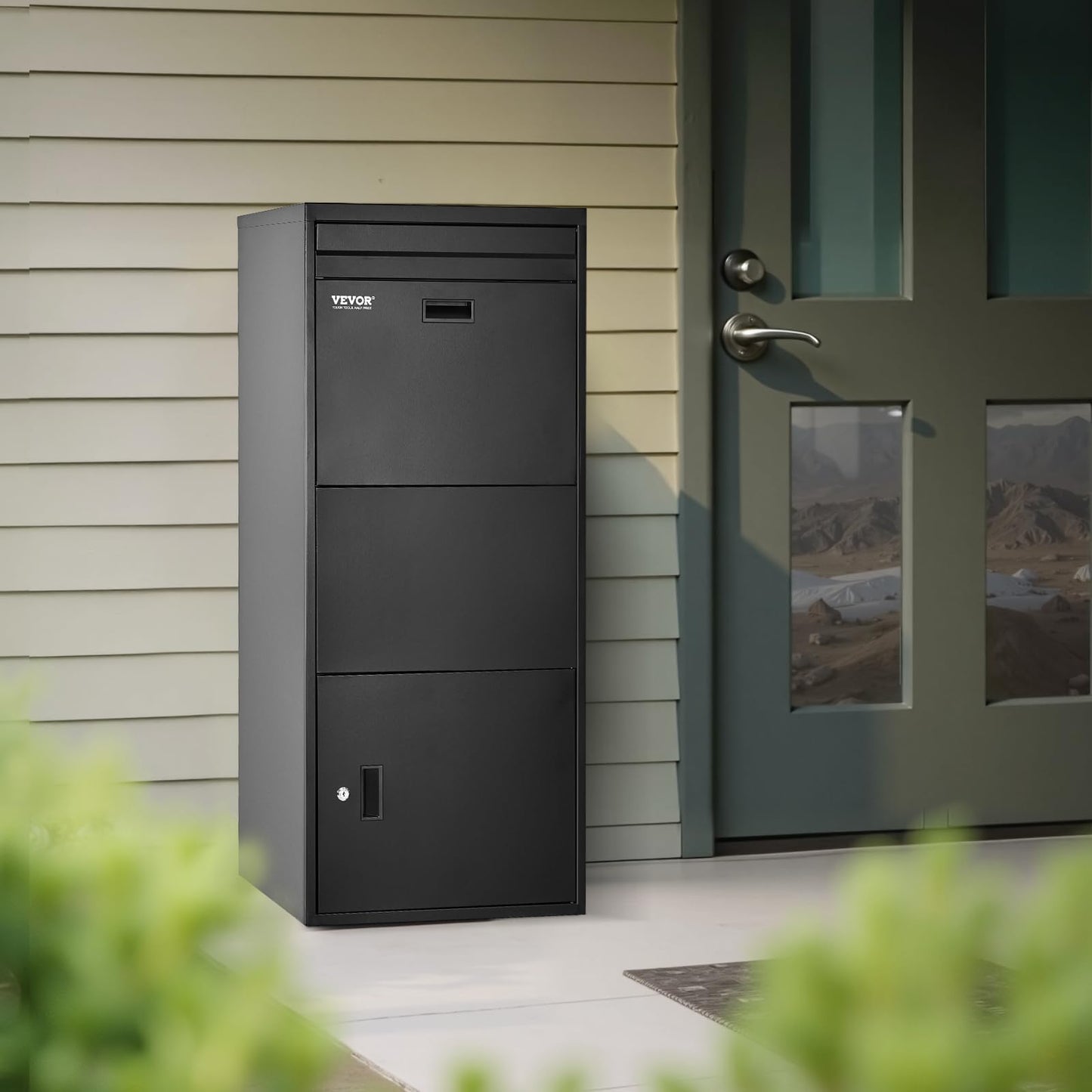 VEVOR Package Delivery Boxes for Outside, 47.2 in Mailbox for Parcel with Lock, Galvanized Steel Package Drop Box with Anti-Theft Design, Weather-Resistant Package Mailbox for Home and Office, Black